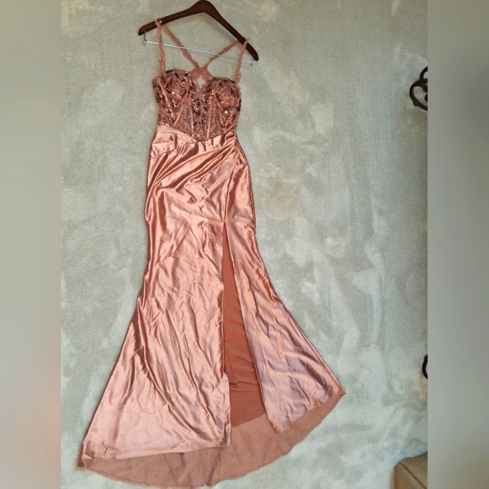 Pink Asymmetrical Embellished Elegant Gown